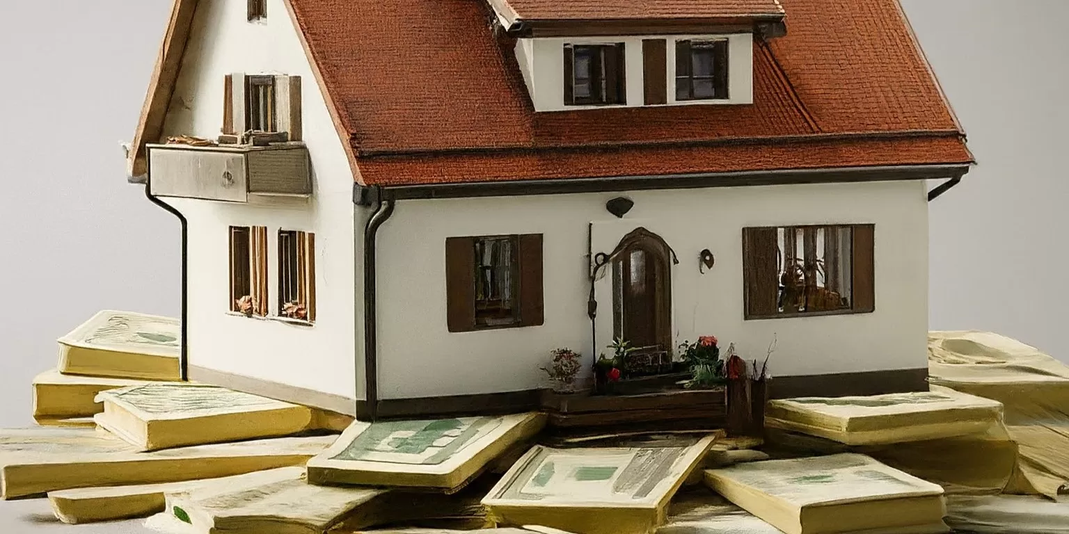 Picture of a miniature house on top of a pile of money